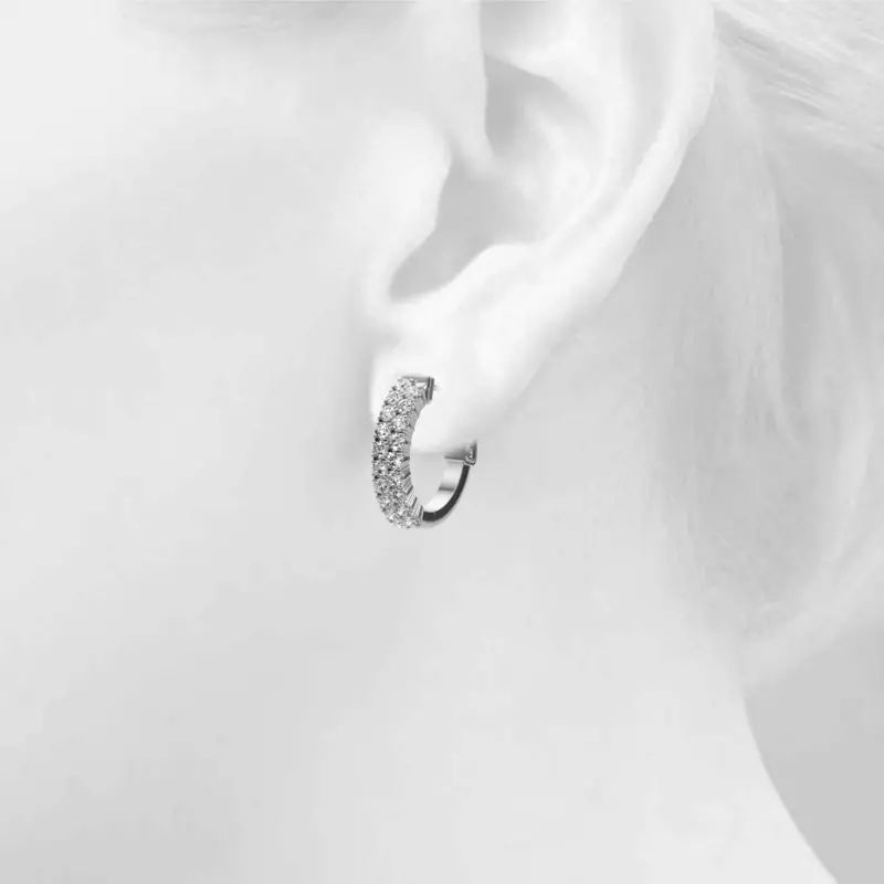 14K White Gold Double Row Lab Diamond Hoop Earrings